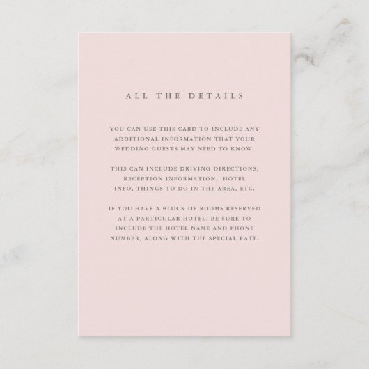 Eenvoudig elegant zwart roze | Details van de brui Informatiekaartje (Voorkant)