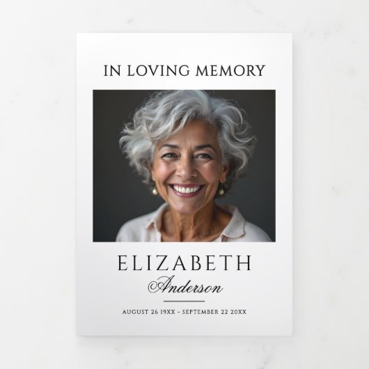 Eenvoudig Elegant Zwart & Wit 2-Foto Uitvaart Drieluik Programma (Cover)