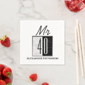 Eenvoudig Elegant Zwart & Wit 40ste Verjaardagsfee Servet (Insitu)