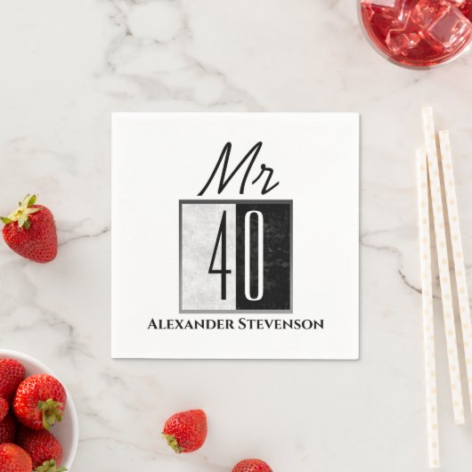 Eenvoudig Elegant Zwart & Wit 40ste Verjaardagsfee Servet (Insitu)