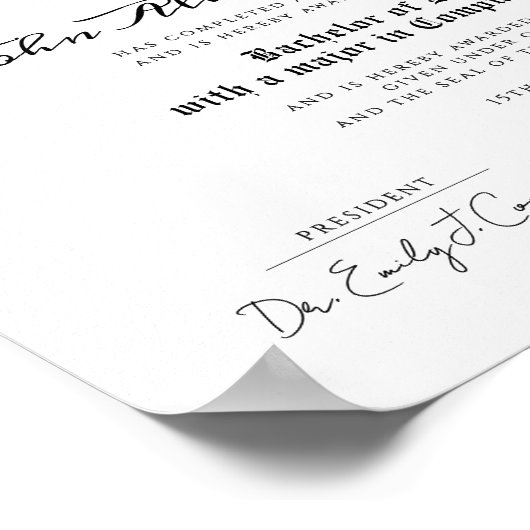 Eenvoudig elegant zwart-wit Afstuderen diploma Poster (Hoek)