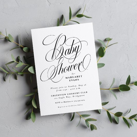 Eenvoudig elegant zwart-wit baby shower kaart