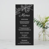 Eenvoudig elegant zwart wit bloemenbruiloft Menu (Staand voorkant)