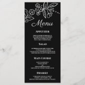 Eenvoudig elegant zwart wit bloemenbruiloft Menu (Voorkant)