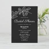 Eenvoudig elegant zwart wit bloemig Vrijgezellenfe Kaart (Staand voorkant)