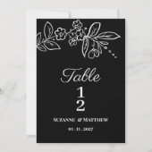 Eenvoudig elegant zwart wit bloemmotief Tafelnumme Kaart (Voorkant)