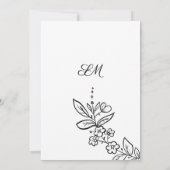 Eenvoudig elegant zwart wit bloemmotief Tafelnumme Kaart (Achterkant)