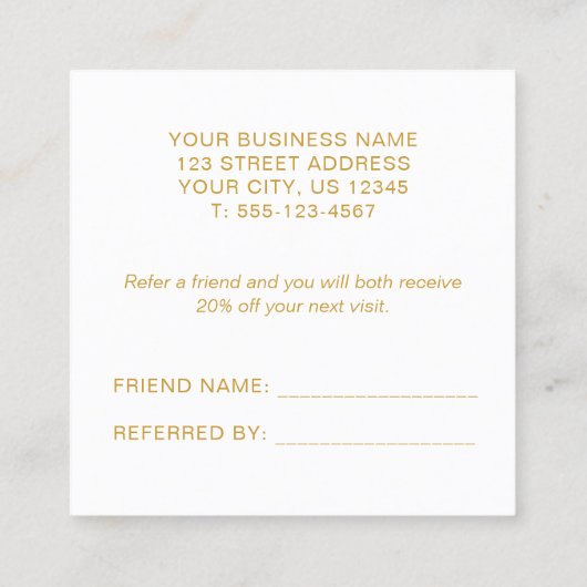 Eenvoudig elegant zwart-wit en Faux Gold Aanbevelingskaartje (Achterkant)