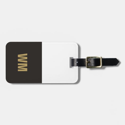 Eenvoudig Elegant Zwart-wit Faux Goud Monogram Bagagelabel (Voorkant horizontaal)