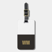 Eenvoudig Elegant Zwart-wit Faux Goud Monogram Bagagelabel (Voorkant verticaal)