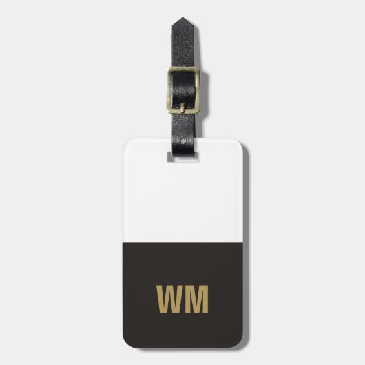 Eenvoudig Elegant Zwart-wit Faux Goud Monogram Bagagelabel (Voorkant verticaal)