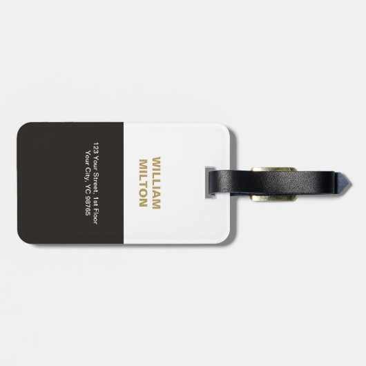 Eenvoudig Elegant Zwart-wit Faux Goud Monogram Bagagelabel (Achterkant horizontaal)