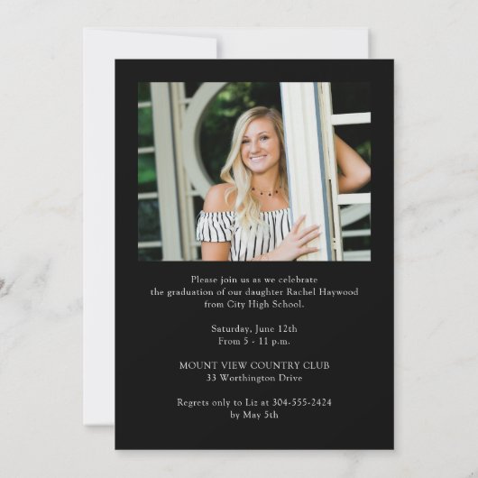 Eenvoudig Elegant Zwart Wit Foto Graduation Party Kaart (Achterkant)