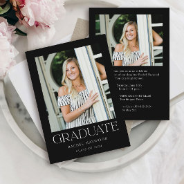 Eenvoudig Elegant Zwart Wit Foto Graduation Party Kaart