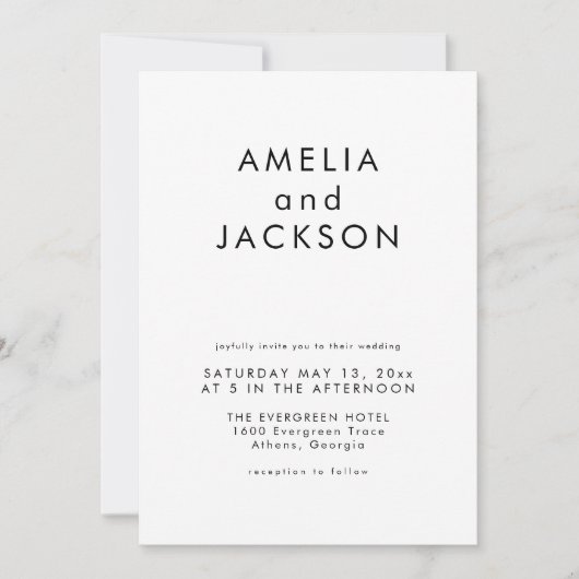 Eenvoudig elegant zwart-wit huwelijk kaart (Voorkant)