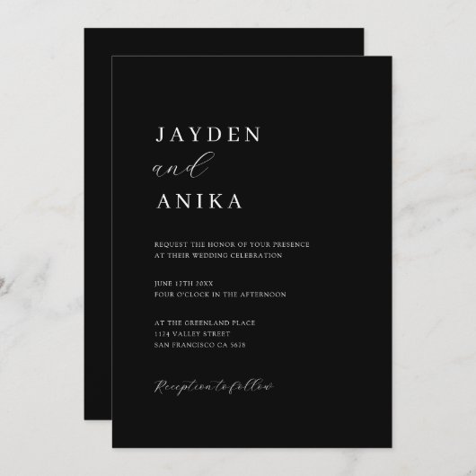 Eenvoudig elegant zwart-wit huwelijk kaart (Voorkant / Achterkant)