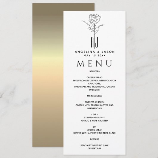 Eenvoudig elegant zwart-wit huwelijk menu (Voorkant / Achterkant)