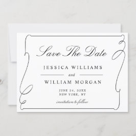 Eenvoudig elegant zwart-wit huwelijk save the date