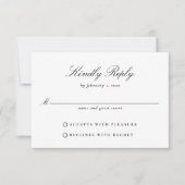 Eenvoudig, Elegant Zwart-Wit Huwelijksscript RSVP Kaartje (Voorkant)