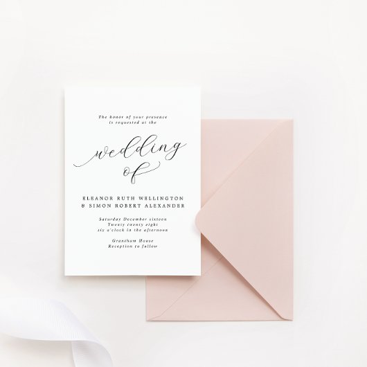 Eenvoudig Elegant Zwart & Wit Kalligrafie Bruiloft Kaart