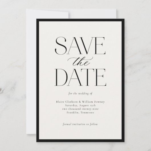 Eenvoudig Elegant Zwart Wit Kalligrafie Script Save The Date (Voorkant)