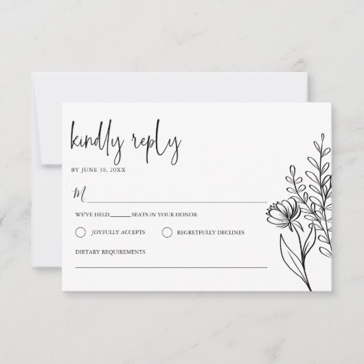 Eenvoudig elegant zwart-wit klassieke bruiloft mod RSVP kaartje (Voorkant)