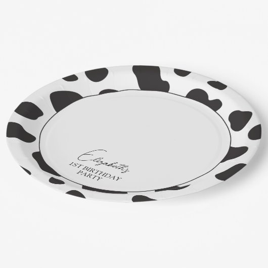Eenvoudig Elegant Zwart-Wit Koe Verjaardagsfeest Papieren Bordje (Gekanteld)