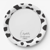 Eenvoudig Elegant Zwart-Wit Koe Verjaardagsfeest Papieren Bordje (Voorkant)