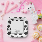 Eenvoudig Elegant Zwart-Wit Koe Verjaardagsfeest Papieren Bordje (Feest)