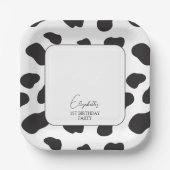 Eenvoudig Elegant Zwart-Wit Koe Verjaardagsfeest Papieren Bordje (Voorkant)