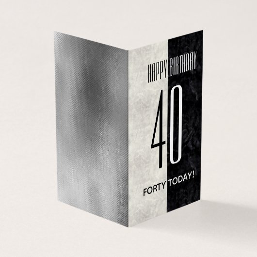 Eenvoudig Elegant Zwart & Wit Marmer 40ste Verjaar Kaart (Buitenkant)