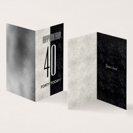 Eenvoudig Elegant Zwart & Wit Marmer 40ste Verjaar Kaart (Binnen en buitenkant)