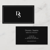 Eenvoudig Elegant Zwart-wit met Initiaal Visitekaartje (Voorkant / Achterkant)