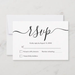 Eenvoudig elegant zwart-wit modern huwelijk RSVP kaartje