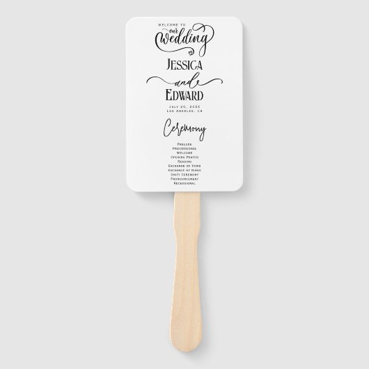 Eenvoudig Elegant Zwart Wit Modern Huwelijksprogra Handwaaier (Voorkant)