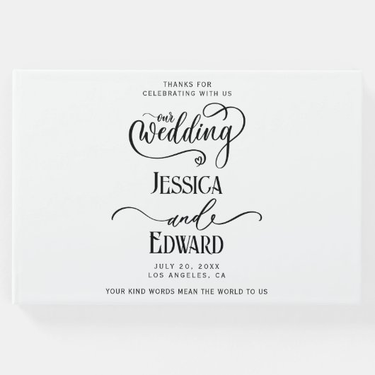 Eenvoudig Elegant Zwart Wit Modern Minimaal Script Gastenboek (Voorkant)