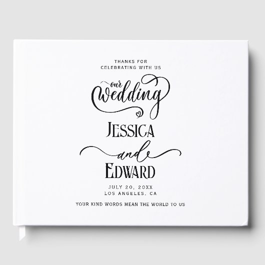 Eenvoudig Elegant Zwart Wit Modern Minimaal Script Gastenboek (Voorkant)