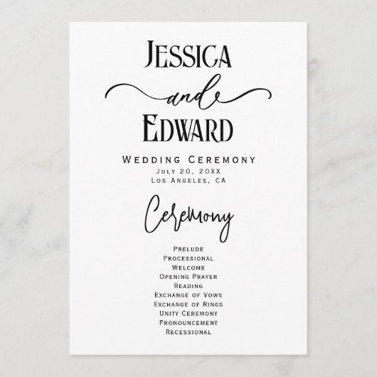 Eenvoudig Elegant Zwart Wit Modern Minimaal Script Programmakaart (Voorkant)