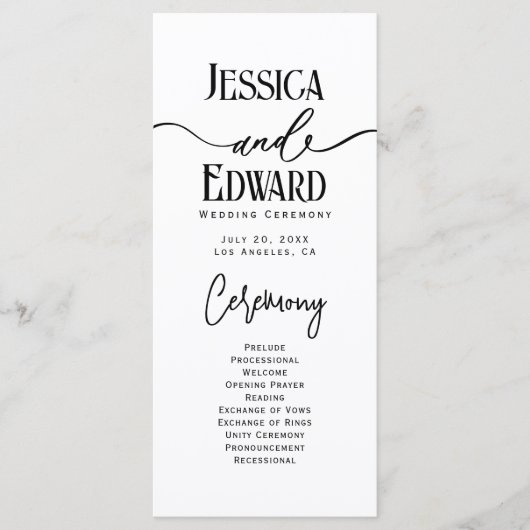 Eenvoudig Elegant Zwart Wit Modern Minimaal Script Programmakaart (Voorkant)