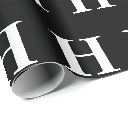Eenvoudig Elegant Zwart Wit Monogram initiaal Cadeaupapier (Rol Hoek)