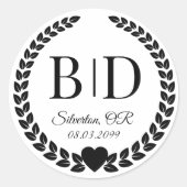 Eenvoudig Elegant zwart-wit monogram Ronde Sticker (Voorkant)