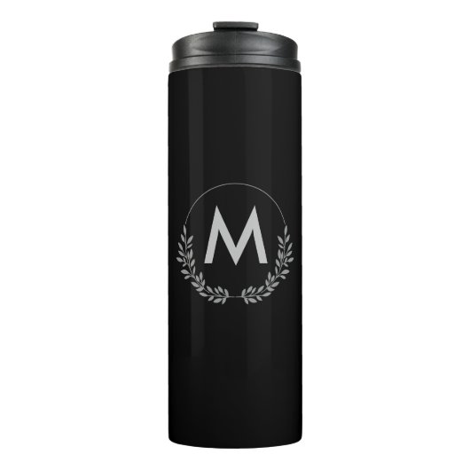 Eenvoudig Elegant zwart-wit monogram Thermosbeker (Voorkant)