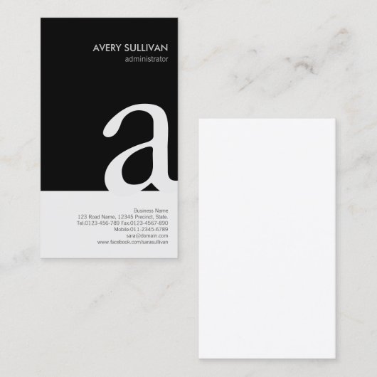 Eenvoudig Elegant Zwart Wit Monogram Visitekaartje (Voorkant / Achterkant)