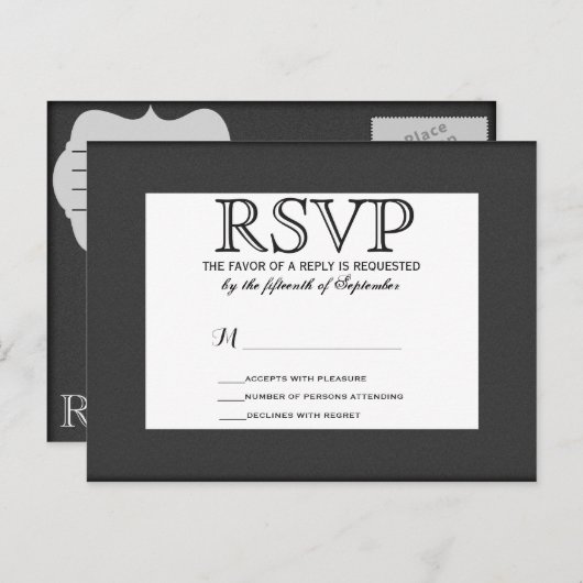 Eenvoudig elegant zwart-wit ontwerp uitnodiging briefkaart (Voorkant / Achterkant)