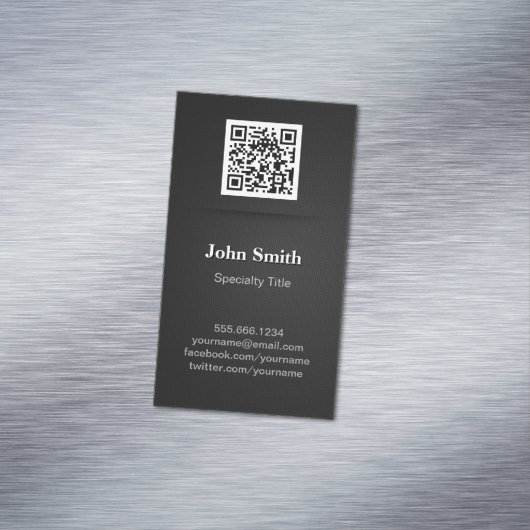 Eenvoudig elegant zwart-wit - Professionele QR-cod Magnetisch Visitekaartje (Voorbeeld)