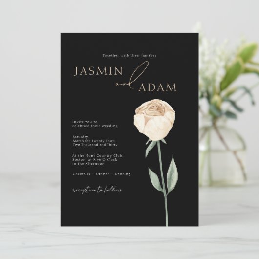Eenvoudig Elegant Zwart Wit Roos Bloemenbruiloft Kaart (Staand voorkant)