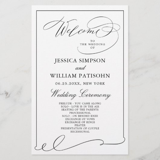 Eenvoudig Elegant Zwart-Wit Trouwprogramma (Voorkant)