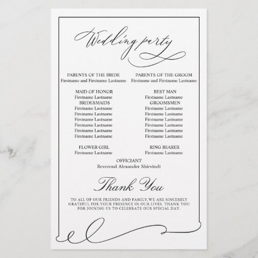 Eenvoudig Elegant Zwart-Wit Trouwprogramma (Achterkant)
