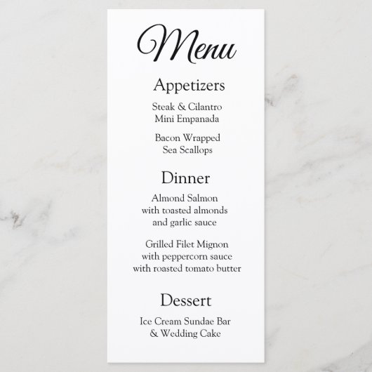 Eenvoudig & Elegant Zwart-wit Wedding Menu Kaart (Voorkant)