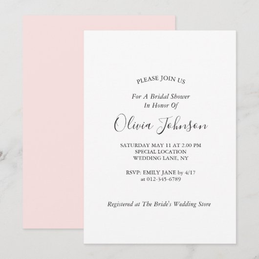 Eenvoudig elegant zwart-witroze Vrijgezellenfeest Kaart (Voorkant / Achterkant)